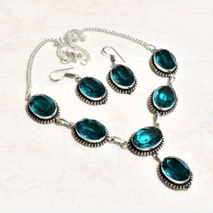 New simulated apatite sterling silver necklace & earrings set